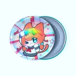 Metallic Shimmer Anime Catgirl Round Badge