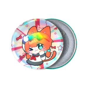 Heart-Shaped Chibi Holographic Tin Badge