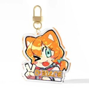 Chibi Kitsune Glitter Epoxy Acrylic Keychain (Gold Clasp)