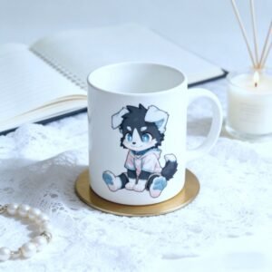 Lot #205: Hand-Embellished Ceramic Mug with Original Chibi Illustration Proof